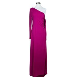 Donna Karan One Shoulder Long Sleeve Evening Gown Pink Size 16 Formal Dress